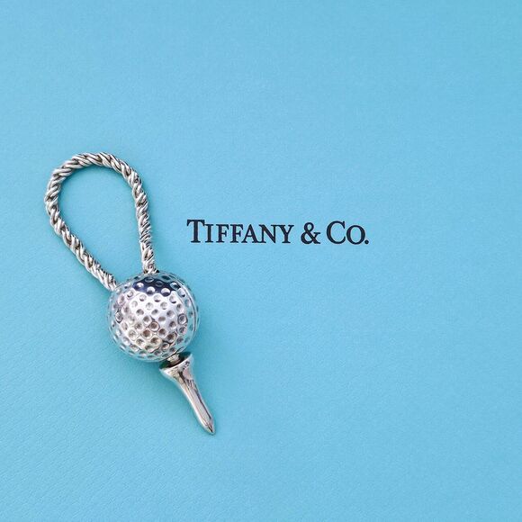 EXTREMELY RARE Vintage 1980s Tiffany & Co. Golf Ball and Tee Silver Key Ring - Picture 2 of 7